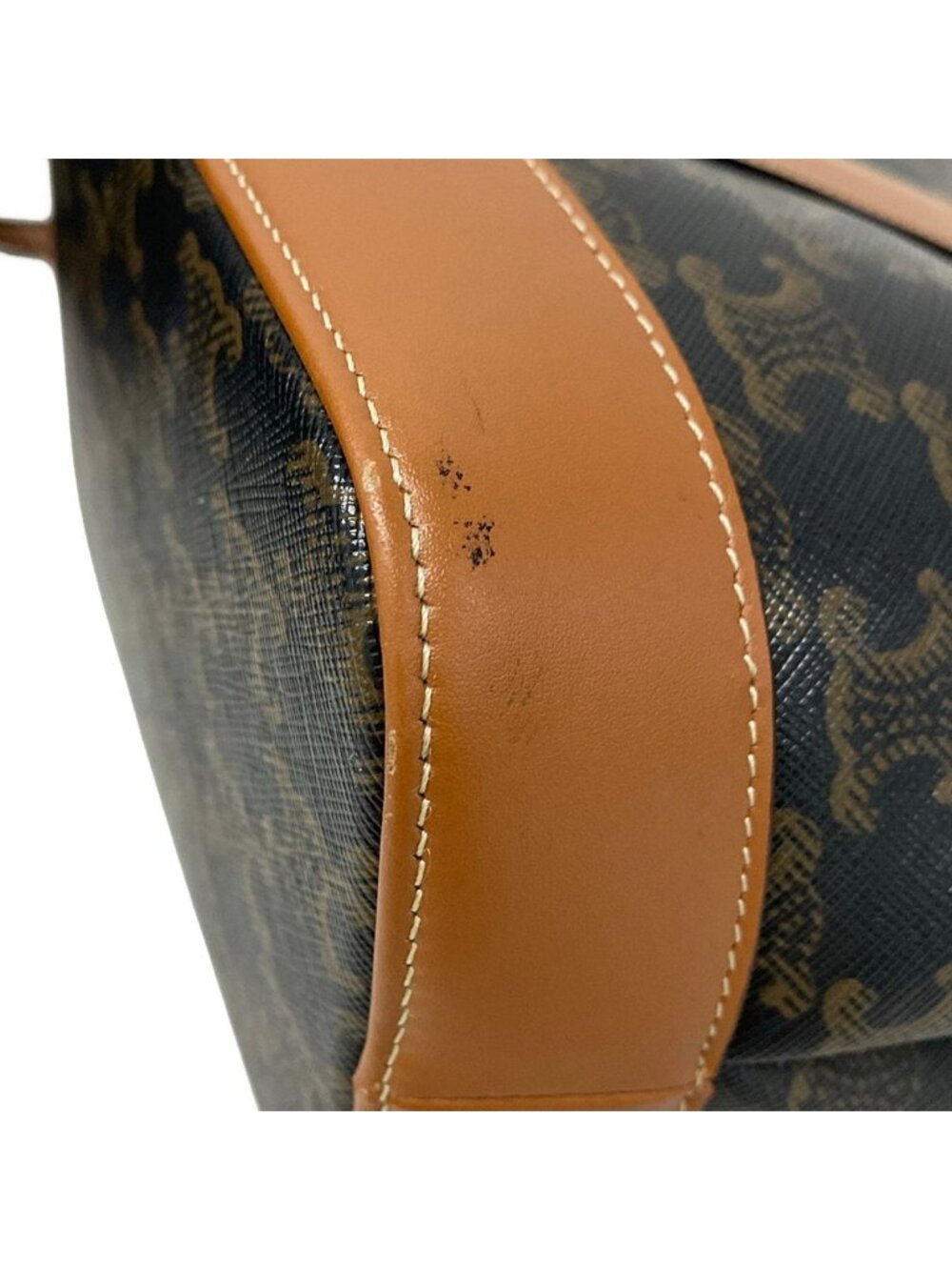 Celine Shoulder Bag Triomphe Canvas Small Bucket Black Brown Leather - Picture 14 of 15